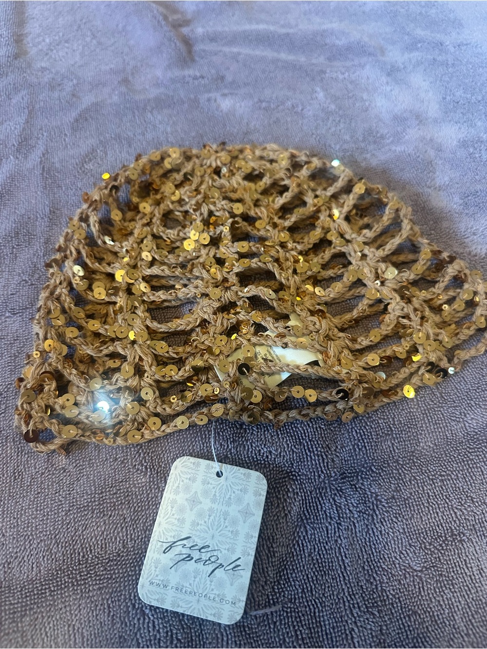 Free People Mila sequin disco crochet skull cap in Bronze